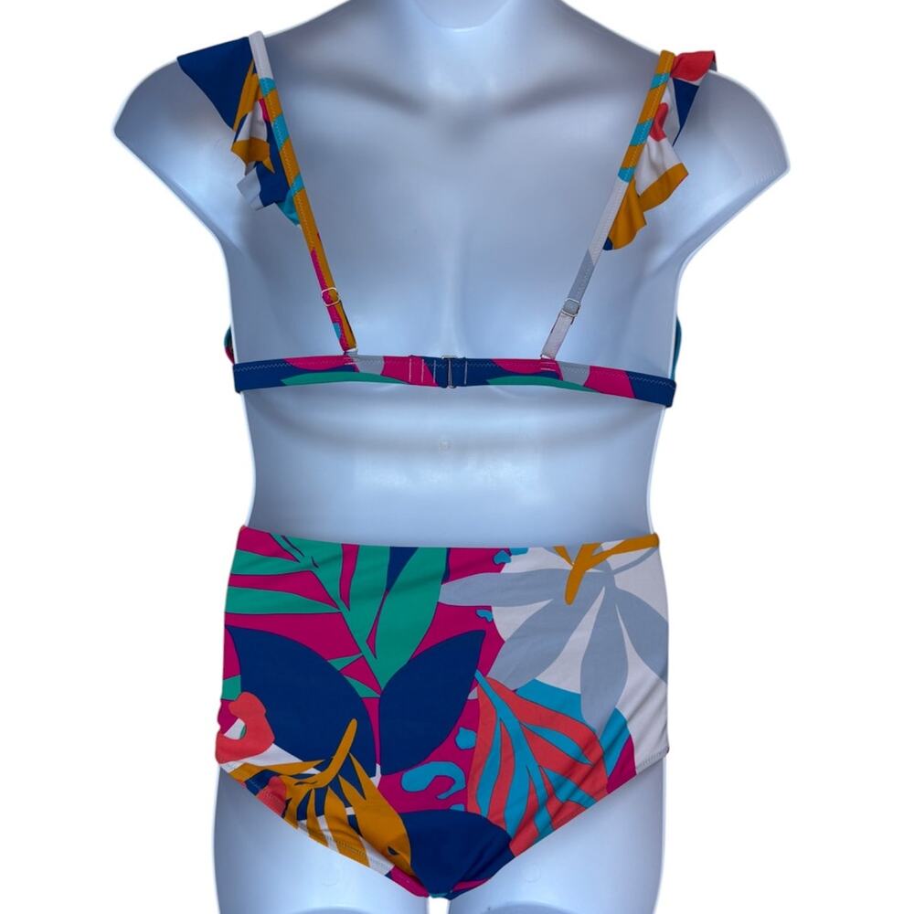 J. Crew Colorful High Waisted Bikini Set with Ruffles NOTE Bottom is L Top is XL - Picture 7 of 9